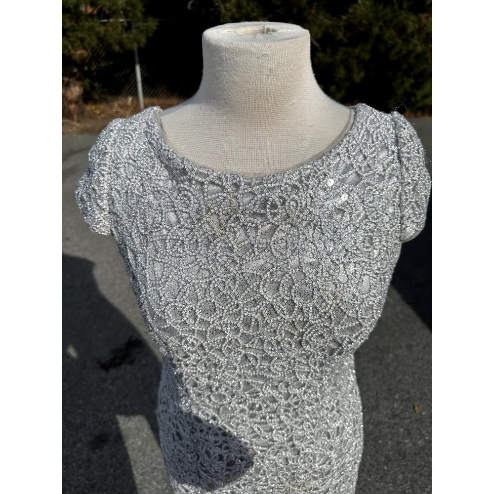 Simply Liliana Womens Silver Gray 8 Dress Sequence Formal Shimmer Sheath Midi - Picture 5 of 14